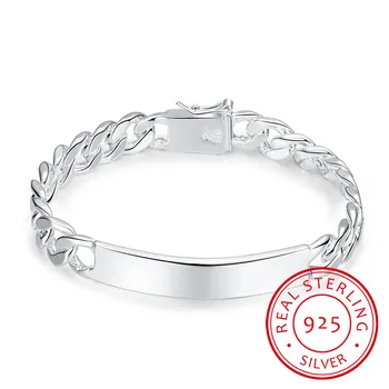 

LEKANI Men's Fine Jewelry 925 Sterling Silver ID Bracelets 10mm watch chains 20cm bracelet Pulsera Prata Hombre