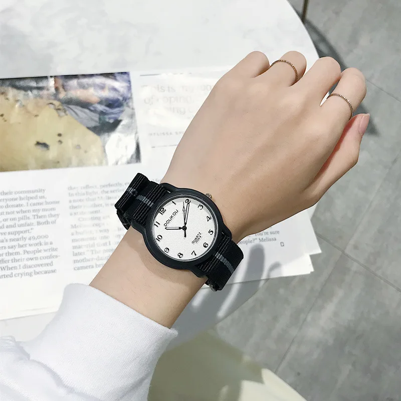 

Simple Elegant Ladies Watch Stainless Steel Case Fabric Strap Women's Clock Outdoor Fitness Waterproof Relogio Feminino