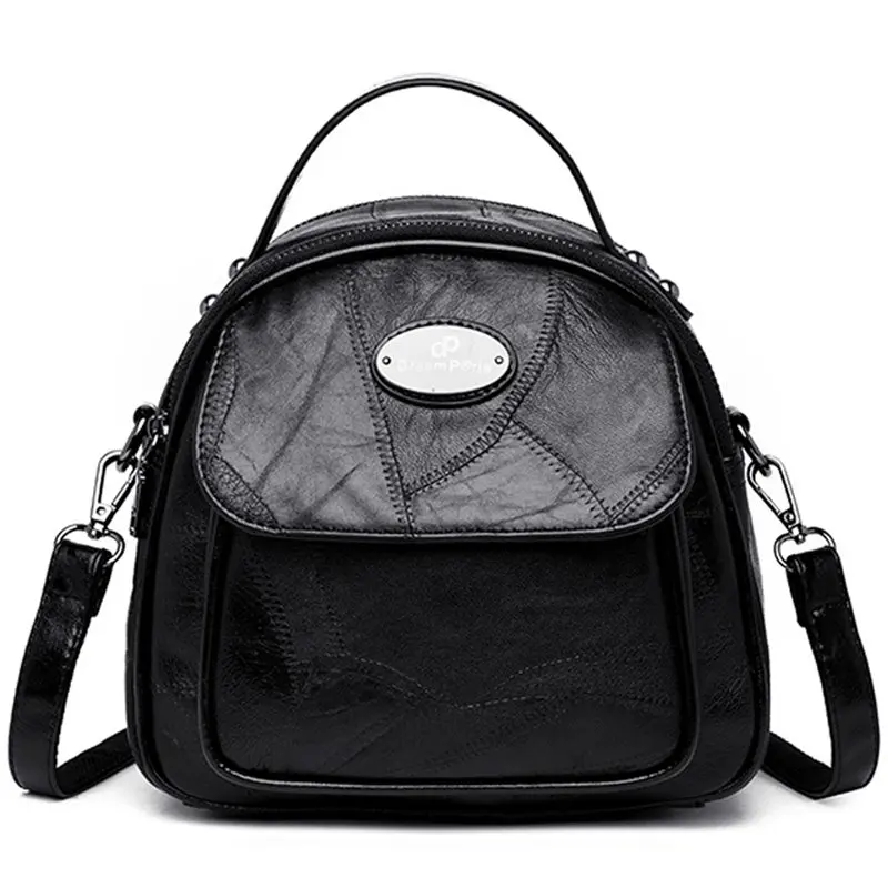 3-в-1 женский рюкзак Для женщин ретро кожанная плечевая сумка рюкзак Hign качество многофункциональный рюкзак для девочек-подростков Sac A Dos - Цвет: Black