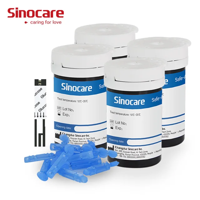 (100pcs) Sinocare Safe-Accu Blood Glucose Test Strips and Lancets for Diabetes Tester
