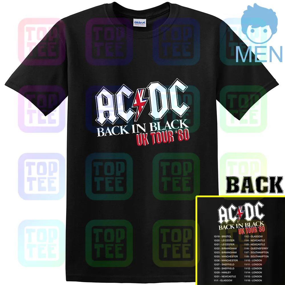 ACDC Back in Black UK Tour 1980 Мужская футболка Винтаж Рок-Группа Альбом Music Merch - Цвет: MEN-BLACK