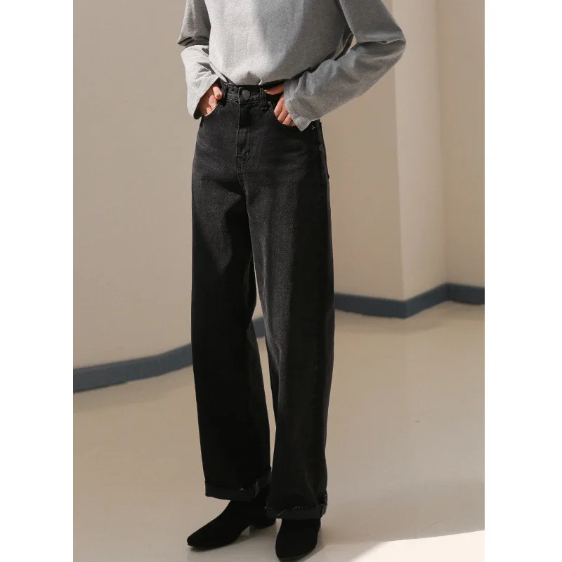 Vadiming vrouwen jeans 2019 herfst en winter Koreaanse hoge taille jeans zwart wijde broek vrouwen losse daddy rechte pijpen broek Vadiming vrouwen jeans 2019 herfst en winter Koreaanse hoge taille jeans zwart wijde broek vrouwen losse daddy rechte pijpen broek