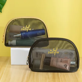 

New Style Makeup Wash Bag Gauze Transparent Clutch Portable Storage Bag Women's Large Korean-style Semicircle Bag