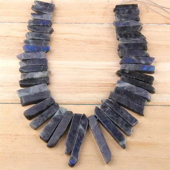 

Labradorite Point Beads 5-8 mm*20-48 mm Natural Blue Labradorite Slab Polished Gem Stone Stick Beads For DIY Graduated Pendant