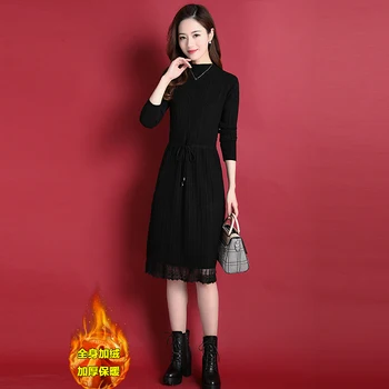 

2019 Woman Increase Down autumn Dress women Temperament Within Build Long Fund Knitting Rendering Sweater Overknee gothic