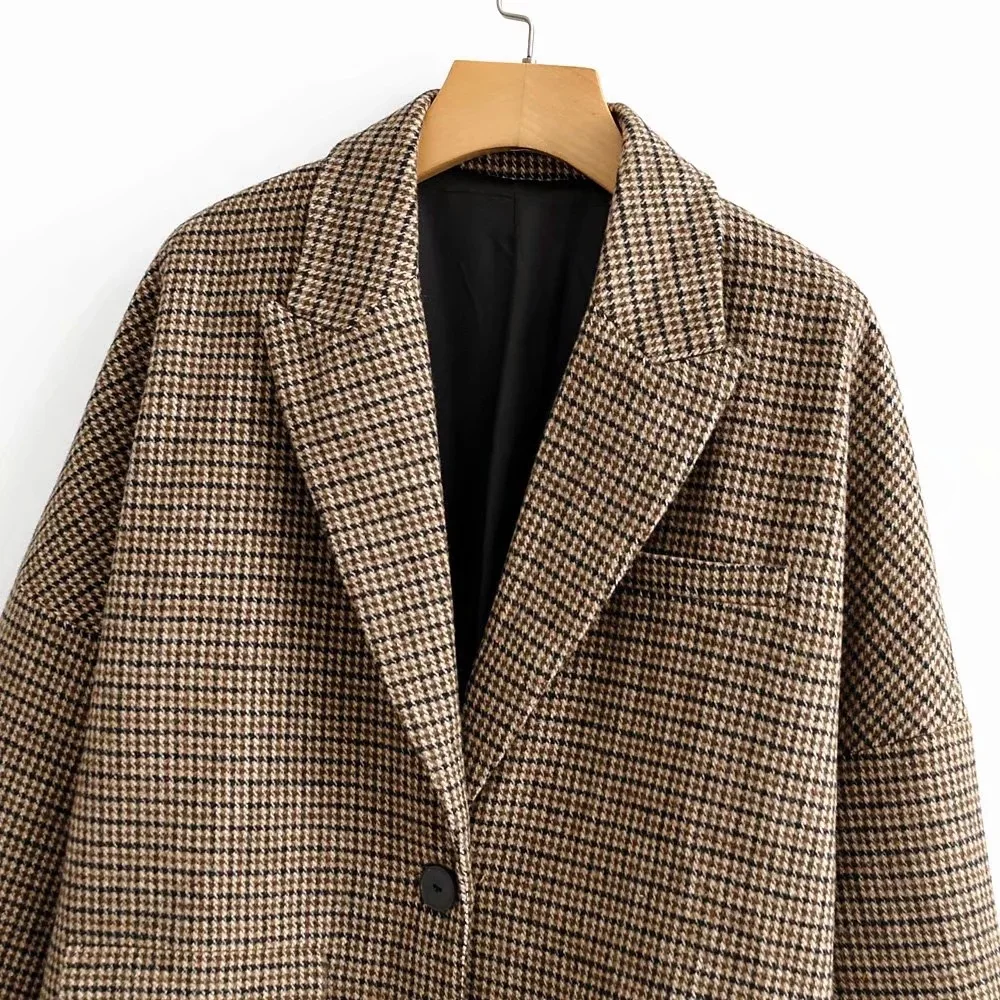 Осень/зима женское классическое пальто в британском стиле ретро длинное женское утепленное шерстяное пальто с воротником в клетку