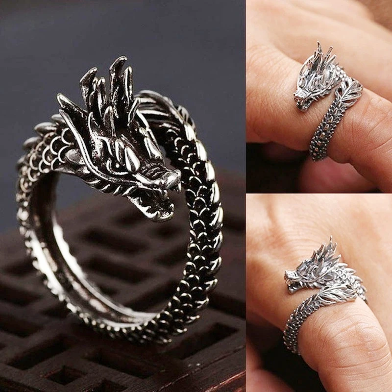 

Dragon Shape Round Ring Men's Ring New Fashion Metal Retro Animal Ring Accessories Party Jewelry Opening Adjustable