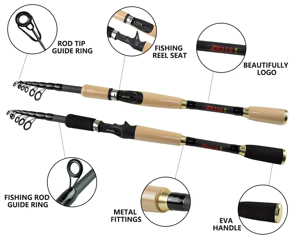 K8356 99% Carbon Travel Fishing Rod 1.8M 2.1M 2.4M 2.7M Portable Telescopic Spinning Fishing Hand Pole Carbon Fiber Casting Rod (9)