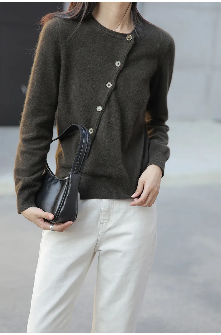 ^Cheap Asymmetrical Slanted Button Front Cardigan Sweater Women Knitted Sweaters Jumper