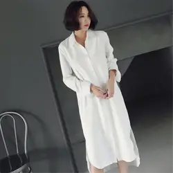 C08 Exta-длинная, выше колена BF белая рубашка женская с длинным рукавом, свободная, богатая база, расширенная серия chen yi qun