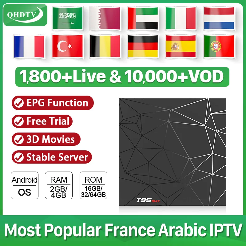 

6K French Arabic IPTV Netherlands Germany Android 9.0 IPTV Box 2.4G WIFI IPTV France Dutch Belgium IPTV Subscription QHDTV Code