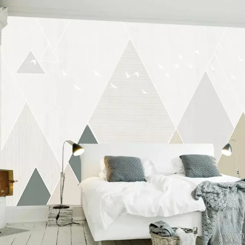 

3D Cool Nordic Minimalist Geometry TV Backdrop Wallpaper Modern Style Wallpaper Light Color Triangular Mural