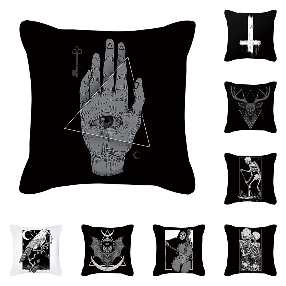 Punk Style Cushion Cover Skull Print Office Sofa Car Pillow Case Home Decor Throw Pillow Cover Outdoor Square Pillowcase45x45cm