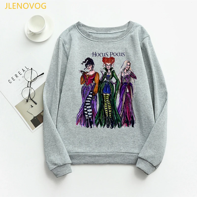 

funny it's Just A Bunch Of Hocus Pocus graphic hoodies women halloween gray sweatshirt femme autumn winter sudadera mujer