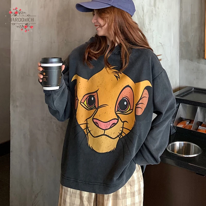 

The Lion King Cartoon Print Sweatshirt Autumn Winter Women Hoodies Pullover Vintage Warm Casual Outwear Hooded Streetwear