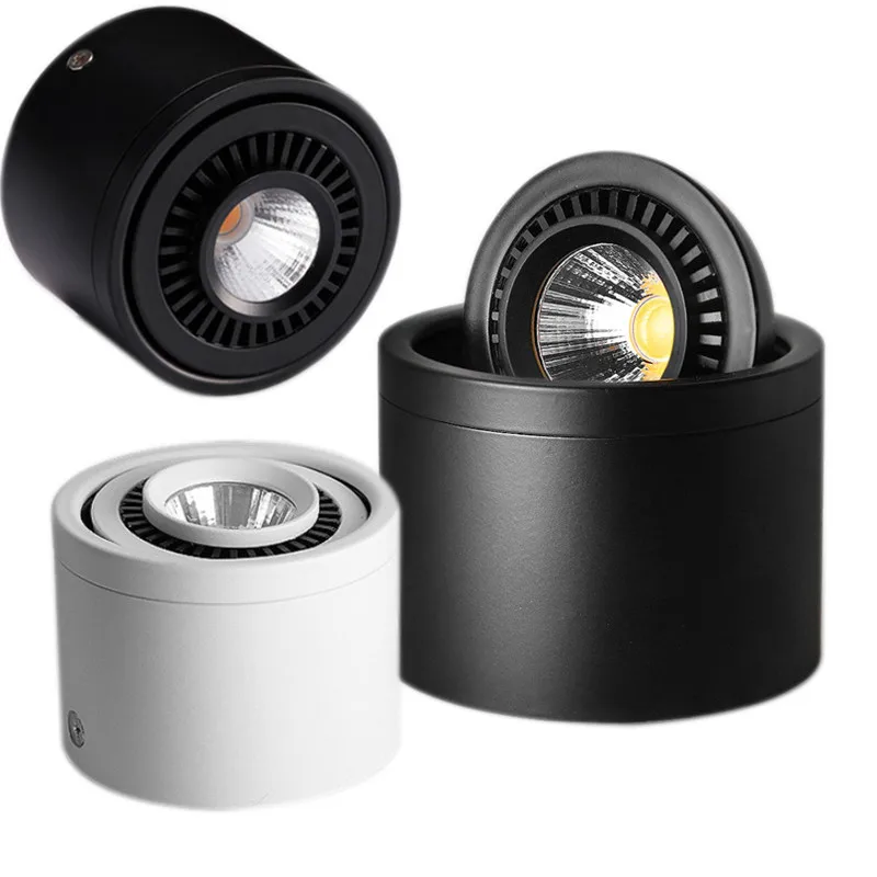 Dimmable Surface Mounted LED Ceiling Light 7W 12W 15W 18W Black White Ceil Downlight COB Lamp Rotatable Background Spot Home