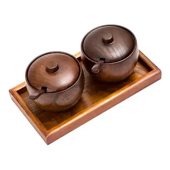 

2pcs in 1 Set Seasoning Box Creative Wooden Condiment Spice Jars for Salt Pepper