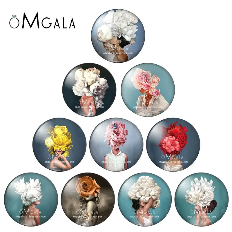 Dipinti Di Arte Astratta Flower Girls 12Mm/14Mm/16Mm/18Mm/20Mm/25Mm Round Photo Glass Cabochon Demo Flat Back Making Risultati