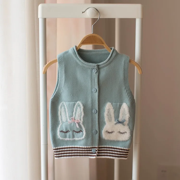 Весенняя детская одежда; Детский свитер; Кардиган для девочек; однобортный жилет с милым кроликом для маленьких детей