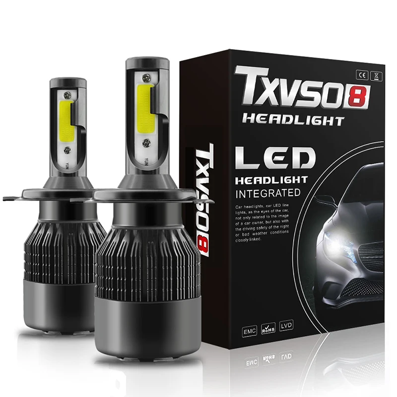 2 шт. TXVS08 светодиодный H4-H/L Автомобильный светодиодный фары лампы 14400LM 144W 6000K белый 9 V-32 в пост сов монолитный блок светодиодов