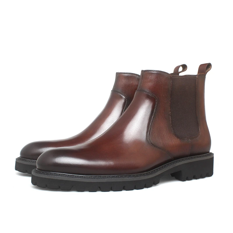 Botines de piel auténtica para hombre, botines estilo británico, color café negro, Chelsea, para exteriores|Botinas| AliExpress