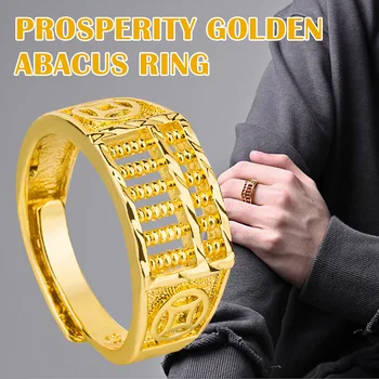 

Prosperity Golden Abacus Ring Circle Adjustable Jewelry Gift for Women Men Wedding FS99