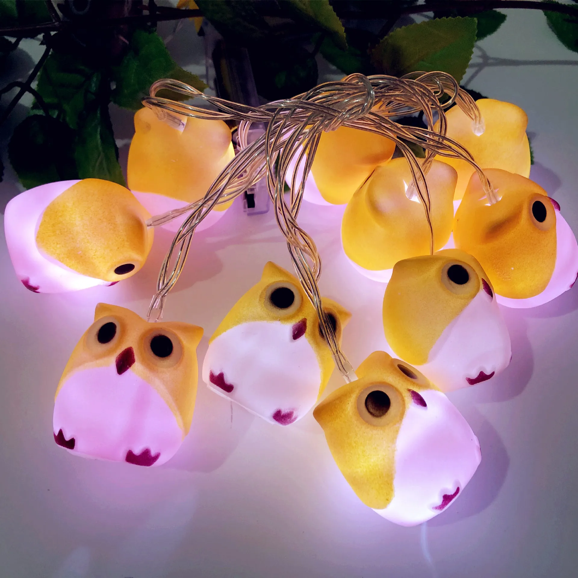 yellow white Новая лампа в форме совы, гирлянда на Хэллоуин, 10 светодиодов, вечерние украшения для сада и двора, 1,65 м, милый мультяшный светильник в форме животного, струны - Испускаемый цвет: yellow white