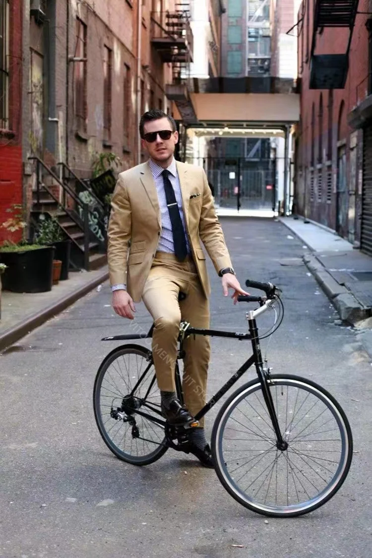 

Suit Supply Khaki Classic Men Suits For Wedding Jacket Set Formal Slim Fit Stylish Design Style Men Cotton Clothing Male Blazer