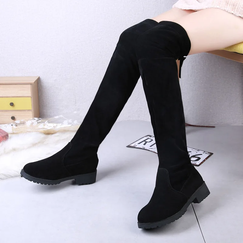 

New Style Europe And America Winter over-the-Knee Elasticity Thigh Boot Waterproof Platform Semi-high Heeled Chunky-Heel Boots S