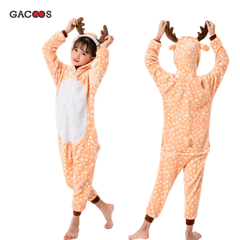 Winter Kigurumi Sleepwear For Girls Boys Animal Panda Stitch Unicorn Onesie Kids Baby Pyjama Cosplay Licorne Children Pajamas