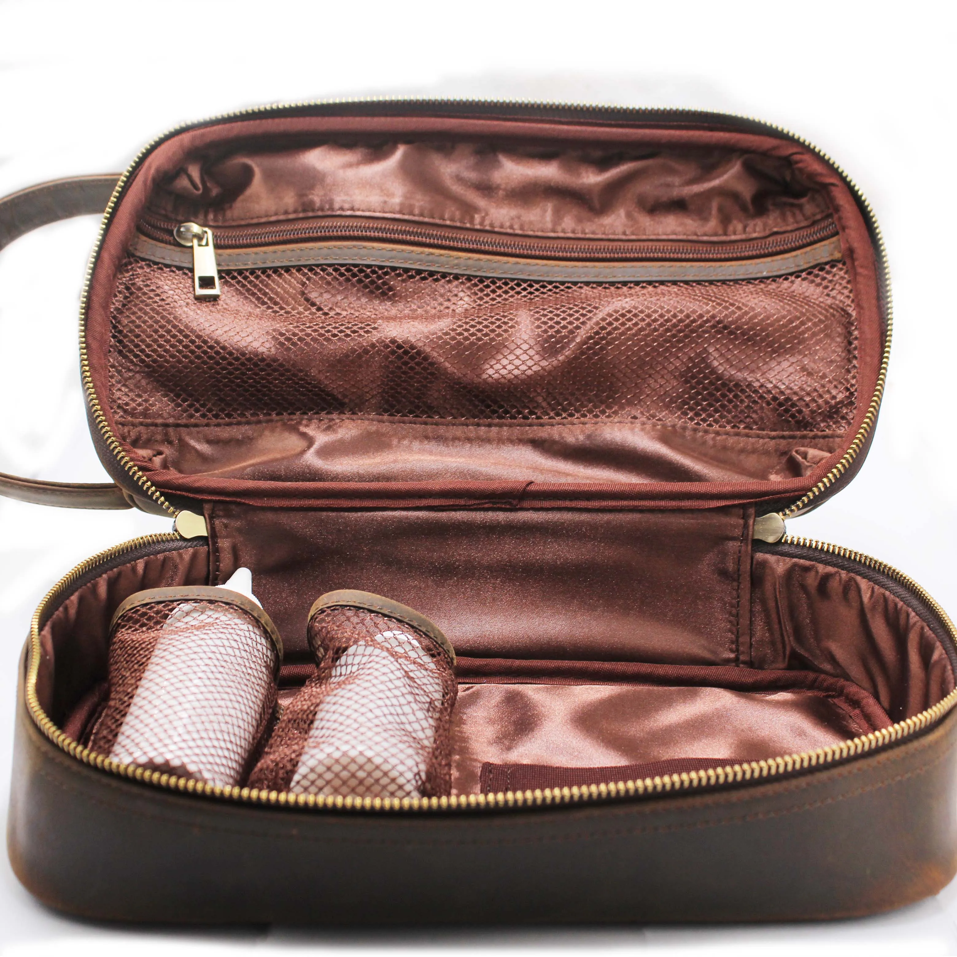 BIG SIZE CUSTOM LOGO100% Genuine Leather Toiletry Bag Shaving Dopp Kit Travel Case Leather Toiletry Bag High quality custom logo