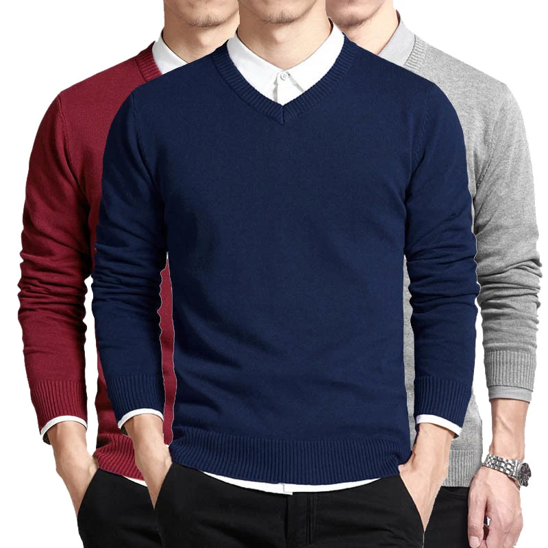 Varsanol Cotton Sweater Men Long Sleeve Pullovers Outwear Man V-neck  Sweaters Tops Loose Solid Fit Knitting Clothing 8colors New - Pullovers -  AliExpress