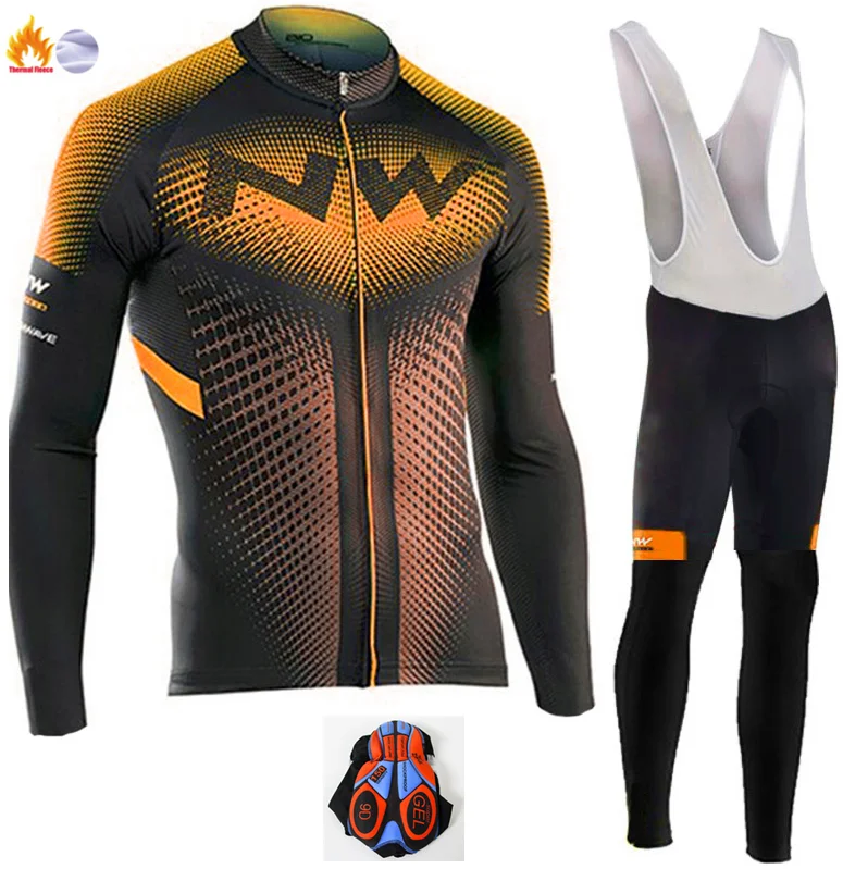Northwave Winter thermal fleece Cycling Clothes NW men's Jersey suit outdoor riding bike MTB clothing warm Bib Pants set - Color: Winter Cycling Suit