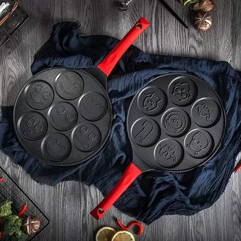 

Pancake Maker - Non-Stick Pancake Pan Griddle Grill Pan Mini Crepe Maker 7-Mold Pancakes with Silicone Handle, Black Animal