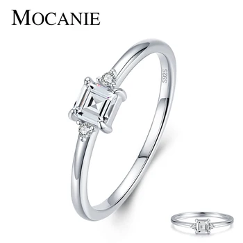 

Mocanie Hight Quality 925 Sterling Silver Emerald Cut Clear CZ Square Ring for Women Wedding Bands Ring Statement Jewelry Bijoux