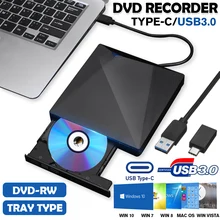 Gravador externo de alta velocidade do leitor de cd dvd da movimentação 4k 3d do tipo-c/usb3.0 para mac, windowslaptop, movimentação portátil do queimador de bd/cd/dvd do pc