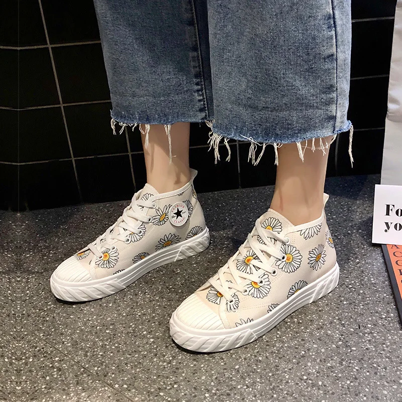 

White Shoes Women's 2019 Autumn New Style Korean-style Students Versatile Casual Shoes Flat Hight-top Canvas Shoes