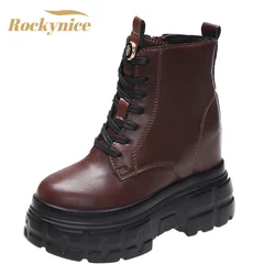 Autumn Chunky Ankle Boots 2021 New Women's Round Toe Thick Bottom Winter Boots Black Platform Short Boots Woman Wedge 11cm Heels