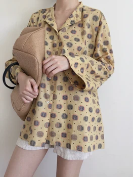 

Early Autumn Women's Shirt Print Long Sleeve Stand Collar Casual Loose Blouse Top 2019 New