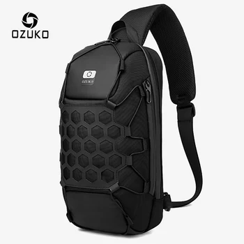 

OZUKO New Men Chest Bag Anti Theft Crossbody Bag for Mens USB Charge Sling Bag Outdoor Male Chest Pack Short Trip Messenger Bags