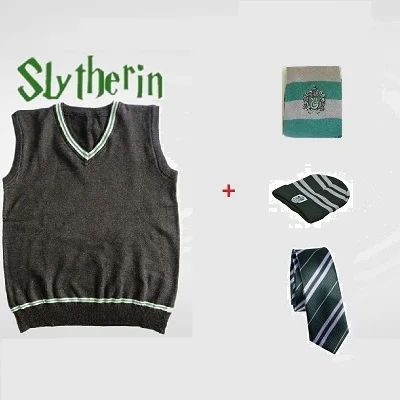 Green set 1 Гриффиндор Слизерин Ravenclaw Hufflepuff свитер в стиле Гарри Поттера с галстуком шарф шляпа жилет универсальная одежда Поттер Косплей Костюм - Цвет: Green set 1