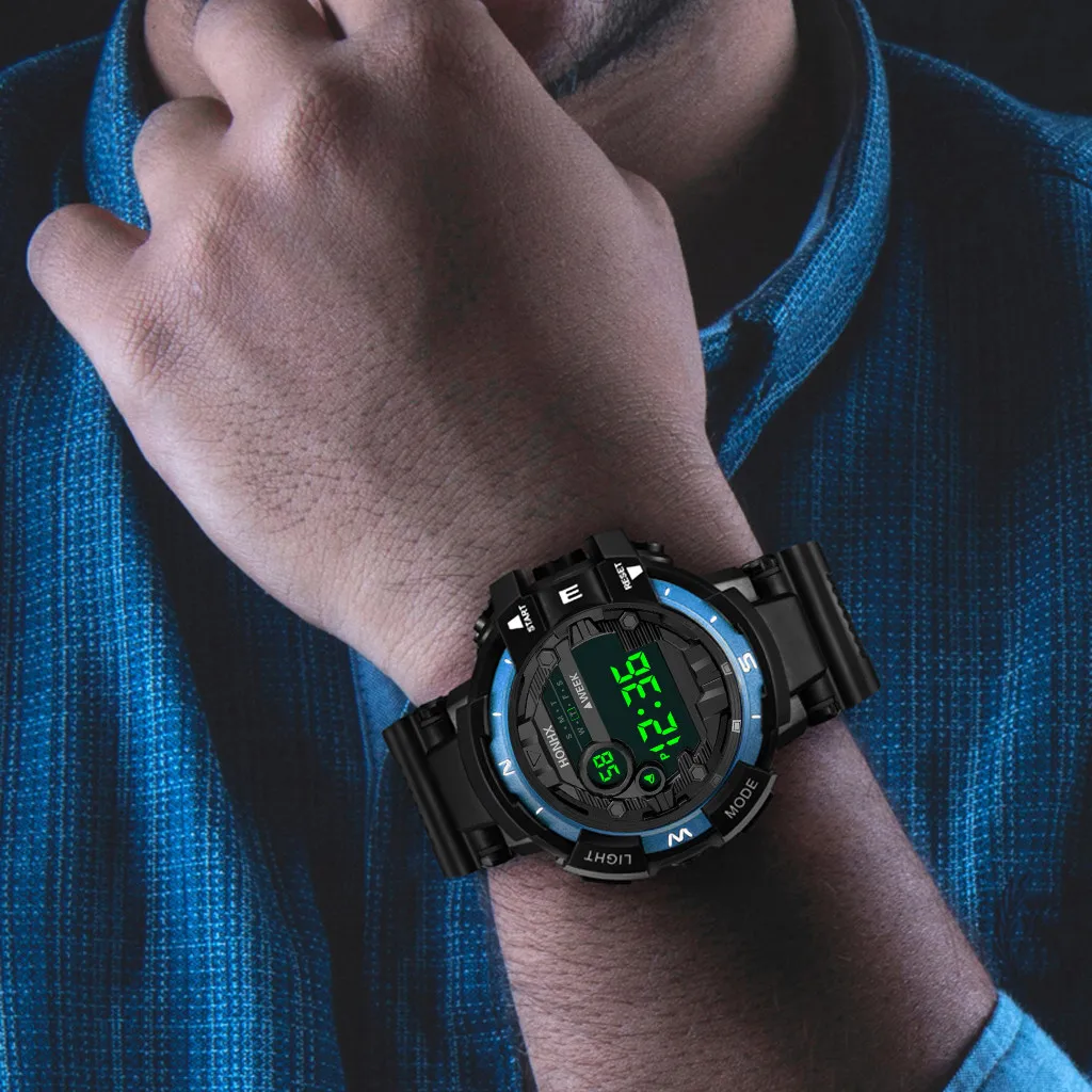 Часы Мужская мода Для мужчин s Водонепроницаемый светодиодный цифровой Дата Военная Униформа Спорт Резина кварцевые часы Будильник наручные часы мужские