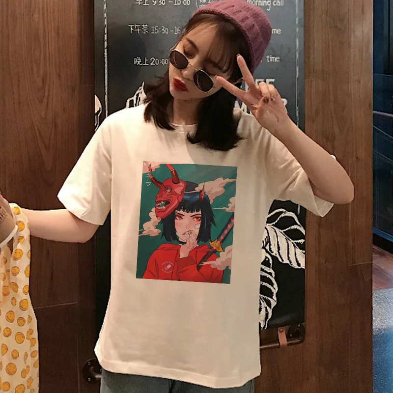 

ZSIIBO Devil Witch Cartoon Anime Funny Spoof Punk Print T SHIRT Personality T-Shirt Japanese Harajuku Casual Women's Tops