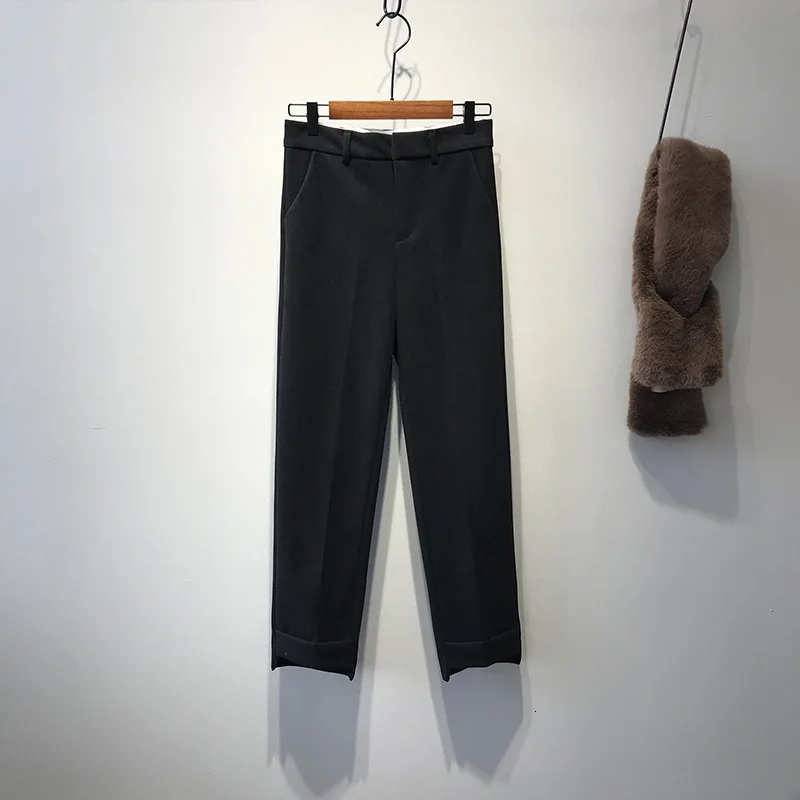 Mooirue Весна Зима Pantalon для женщин Рабочая Высокая талия шерстяные теплые свободные Высокая талия Дамы Pantalon низ