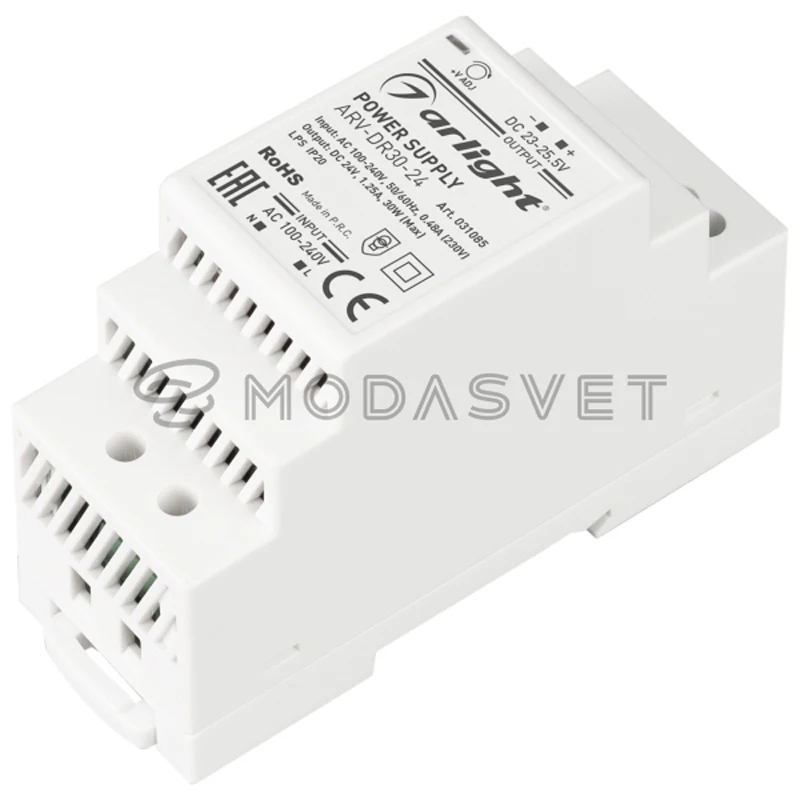 Блок питания ARV-DR30-24 (24V 1.25A 30W) ( IP20 DIN-рейка) | Освещение