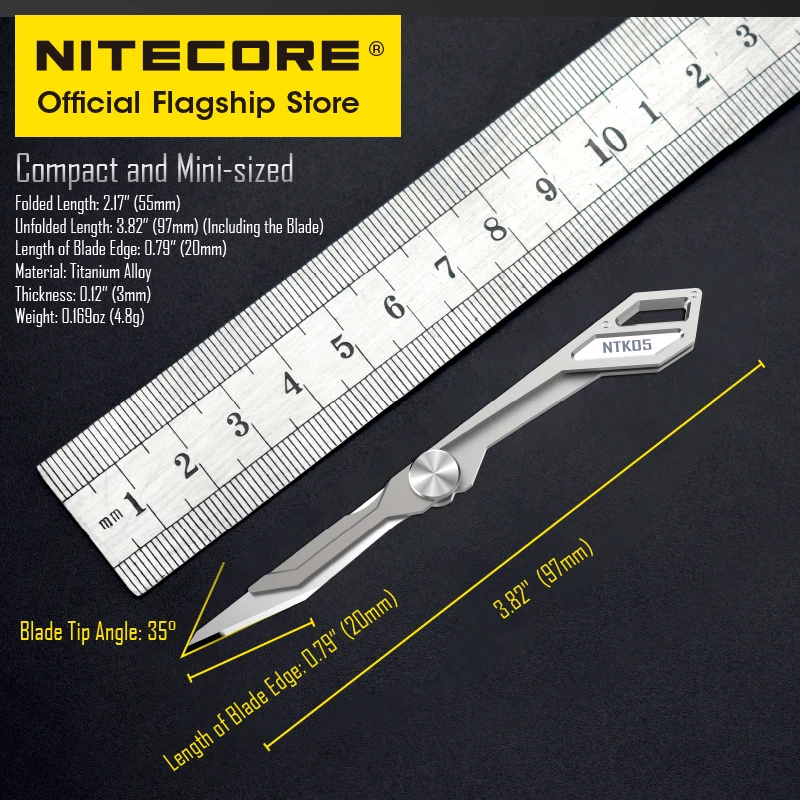 Nitecore NTK05 TC4 Tiny Titanium Mini Keychain Knife Lightweight CNC Portable EDC Folding Knife for Backpack Pendant Outdoor mini folding knife