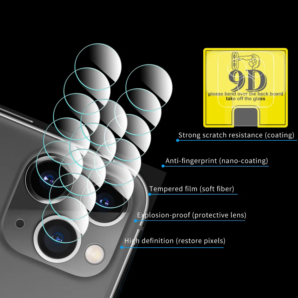 

9D Back Camera Lens Glass For iPhone 11 Pro XS MAX XR XS 2019 Lens Screen Protector Glass Case For iPhone X 8 7 Plus 11 Pro Max