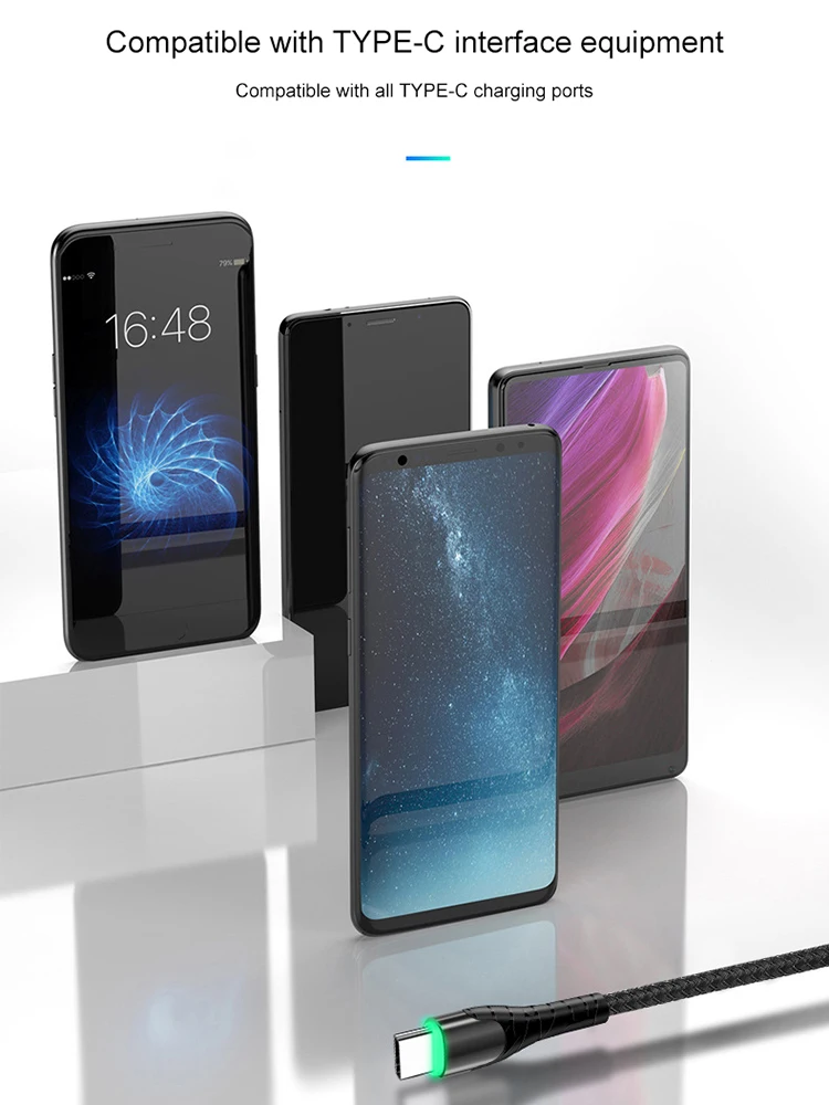 Кабель Micro USB Type C 3A для быстрой зарядки полностью совместимый со светодиодным