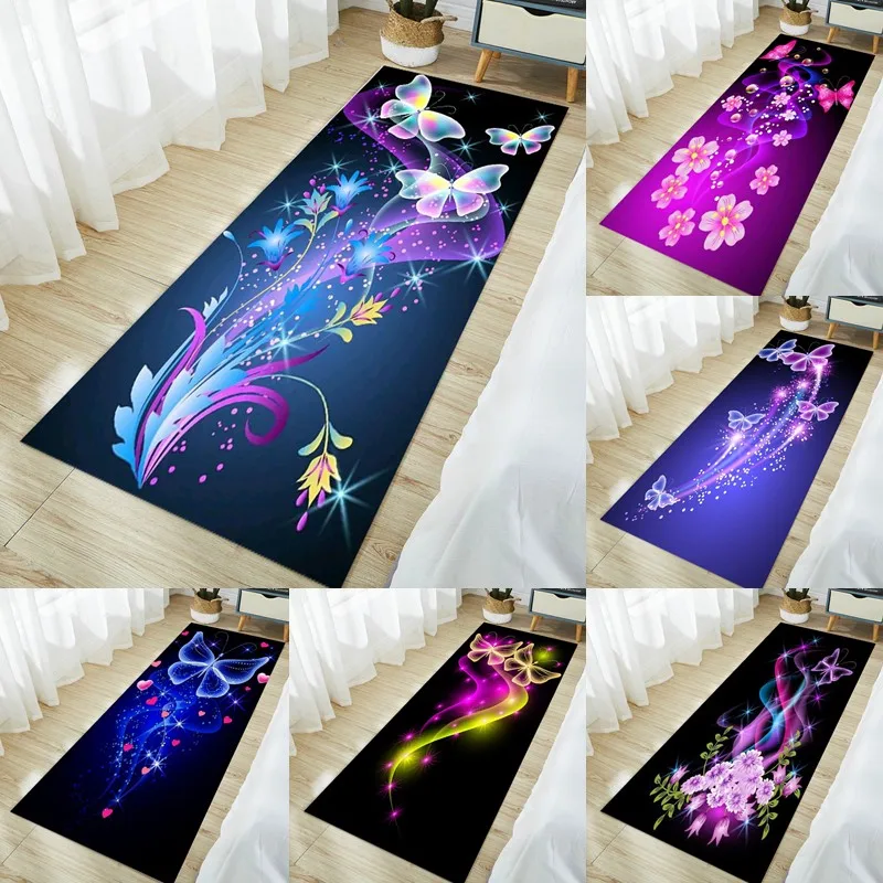 Butterfly Printed Kitchen Mat Long Carpet Bedside Mat Non-slip Water Absorption 