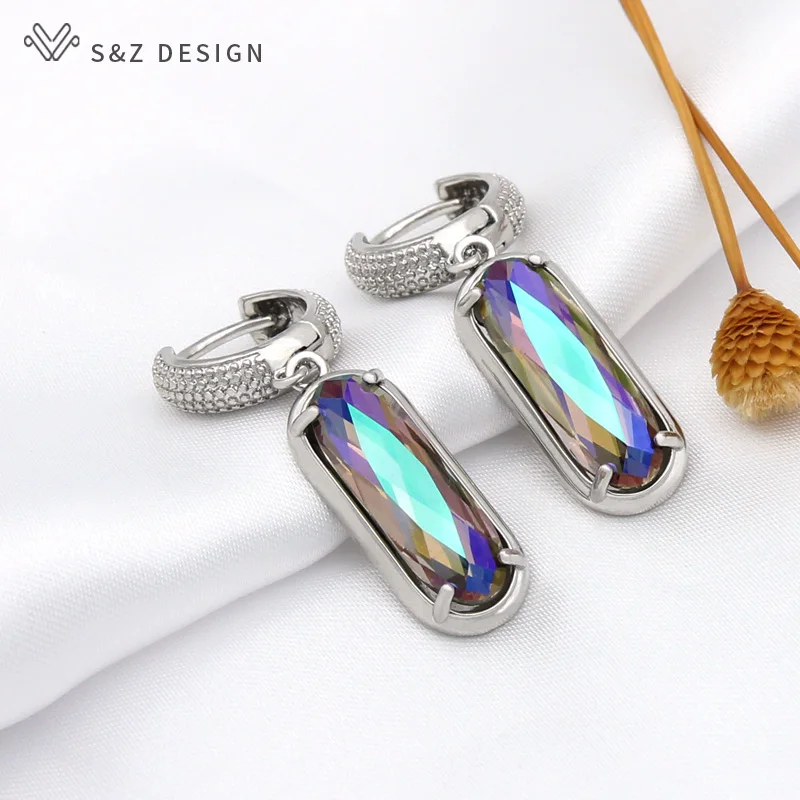 S&Z DESIGN New Luxury Oval Egg Shape Crystal Dangle Earrings For Women Wedding Elegant Party Jewelry 585 Rose Gold Color Gift